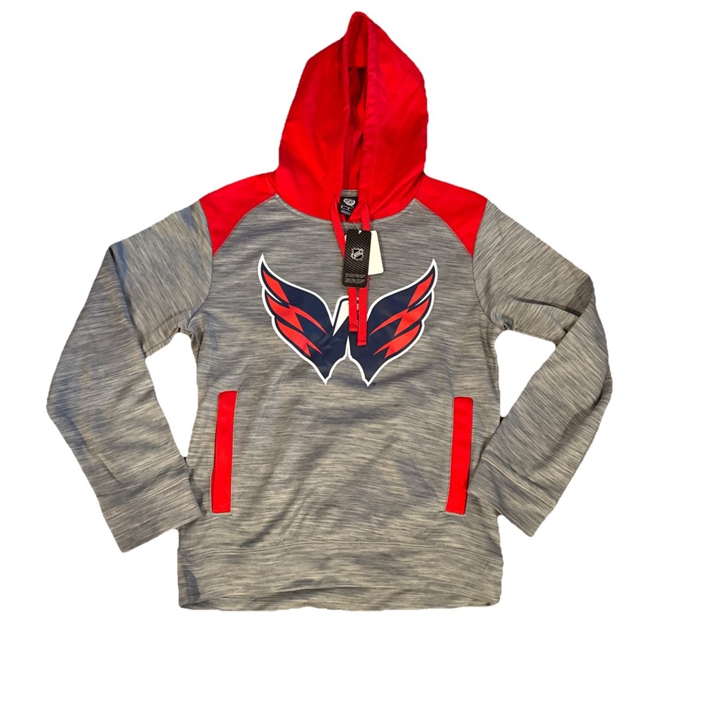 Washington Capitals NHL Hooded Sweatshirt Gray Red Men's Small Hockey‎ NWT